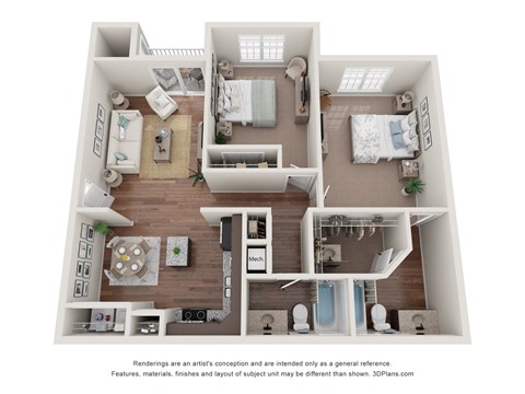 Floor plan for 2 beds, 2 baths, 1084 sqft